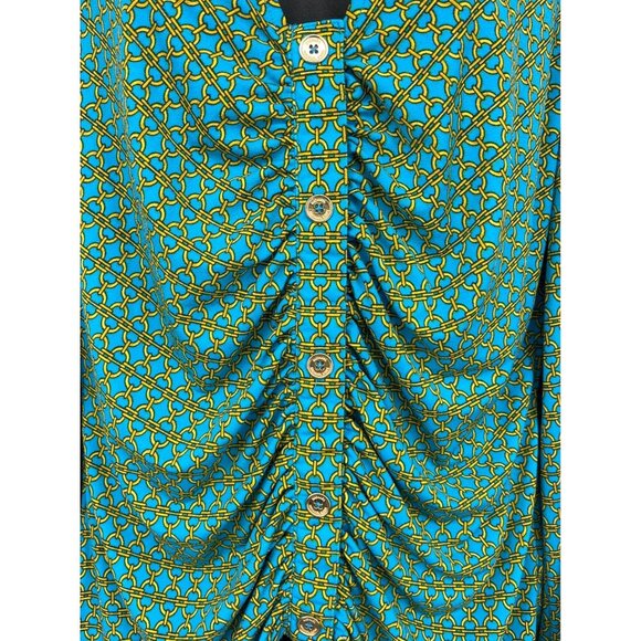 Michael Kors Extra Large Women Ruch Button Chain Blouse Milos Blue Top NWT New - Picture 3 of 8
